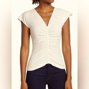 Max Studio Shirred s/s Top Ivory L EUC